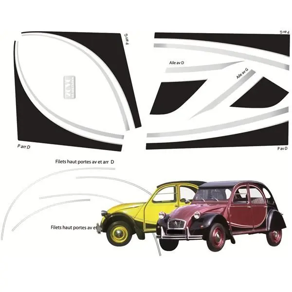 [A09991] Ensemble adhésif Charleston 2CV Bordeaux ou Jaune