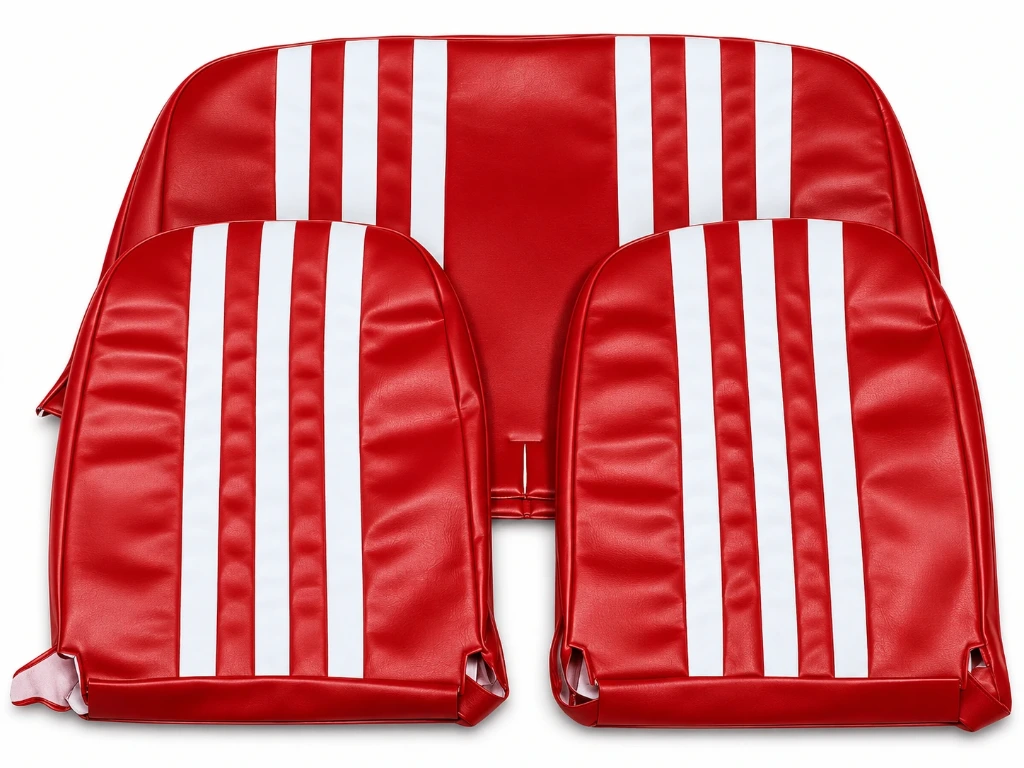 [A21610RBC] Lot garnitures 2 sièges AV Sym + banq AR Skaï ROUGE rayé BLANC